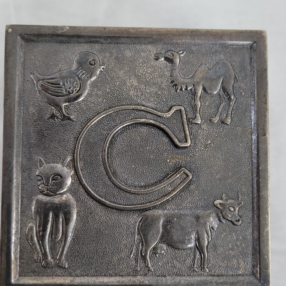 Vintage silver plated cube baby piggy bank